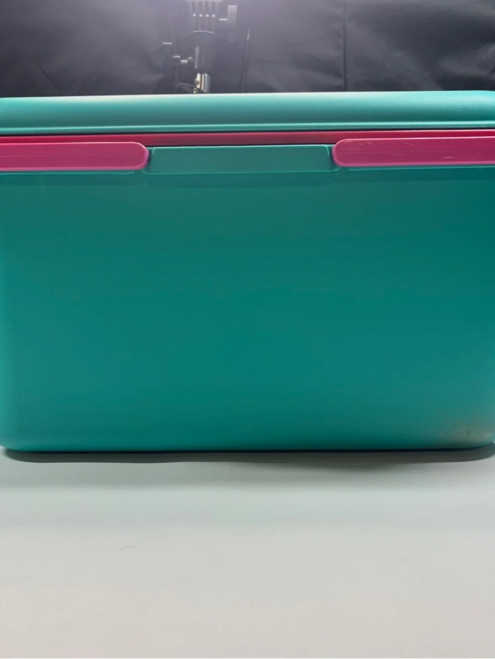 Teal Sewing Supply Case with Pink Handles